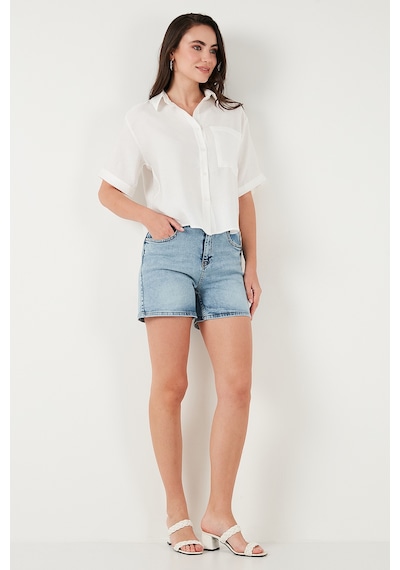 Lela Regular Fit Göğüs Cepli Kısa Kollu Bayan Gömlek 6779324 Beyaz