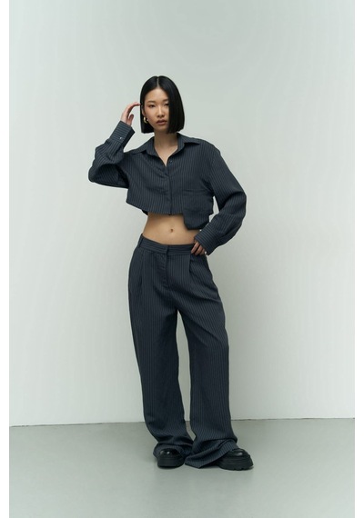 Mai Collection Mai Studios Co. Valente Lacivert Crop Gömlek Pantolon Takım Lacivert