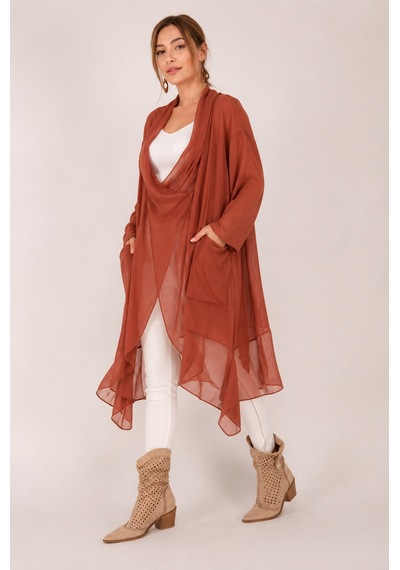 Eren Style Italyan Ipek Detaylı Oversize Kaftan & Bluz Kiremit