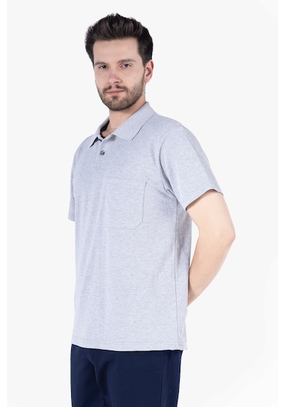 Yıldırımlar Polo Yaka T-shirt %100 Pamuk Cepli Gri Melanj