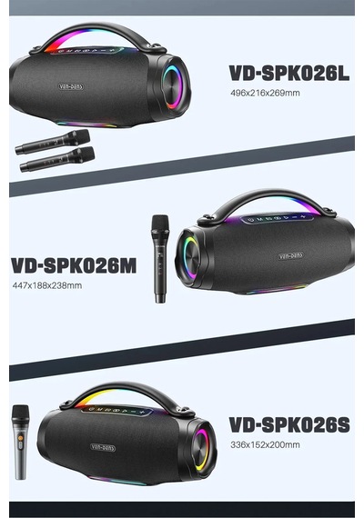Ven-dens Vd-spk026l 240 W Bluetooth 5.3 Taşınabilir Hoparlör, 24000 Mah Batarya, Led Işık, Siyah