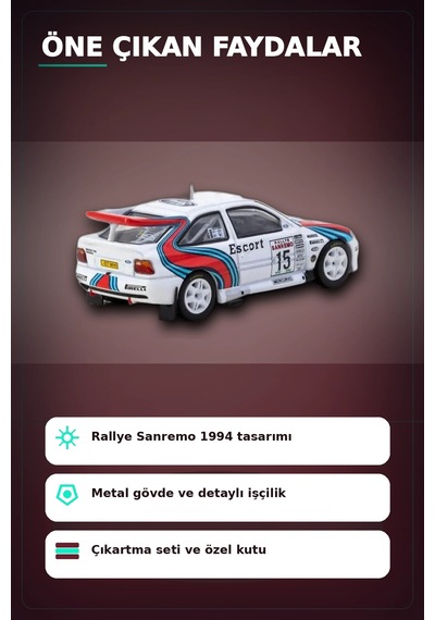 1/64 Metal Ford Escort Rs Cosworth Wrc 1994 Sanremo Maketi - Koleksiyonluk Model Bx-313345