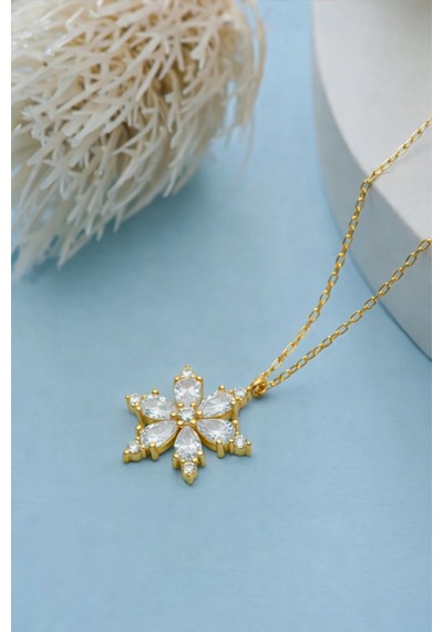 Çekirdekjewelry Altın Kaplama Kar Tanesi Kolye Işıklı Kutulu, Zirkon Taşlı Şık Kadın Kolye Sarı