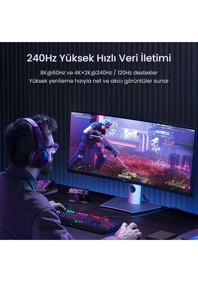 Veggieg Hdmı 2.1 8k 60hz 4k 120hz 48 Gbps Hdr Earc Hdcp 2.2 Örgülü Ses Ve Görüntü Kablosu 2 Metre 30516297