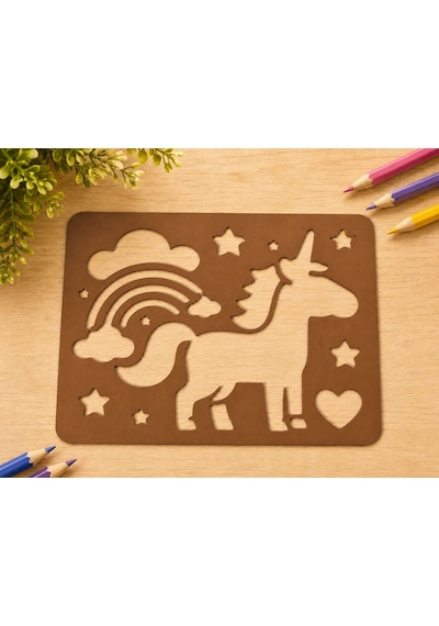 3d Baskı Unicorn Ve Gökkuşağı Çizim Şablonu - Desen Kalıbı - Kahverengi