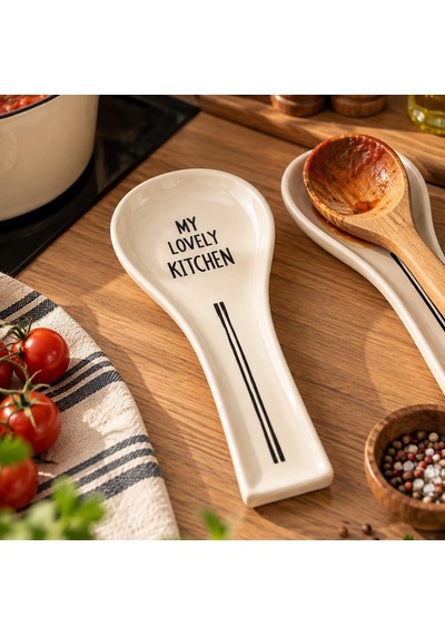 590 Hand Made Porselen Yatay Kaşık Altlığı 27 Cm Tezgah Üstü Yemek Kaşığı Ve Kepçe Tutucu Düzenleyici Stand