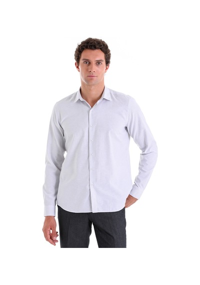 Hatemoğlu Gri Ç. Comfort Fit Çizgili Pamuklu Slim Yaka Uzun Kollu Casual Gömlek Gri