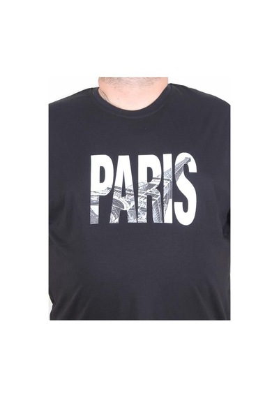 Starbattal Erkek Büyük Beden Sıfır Yaka Tişört Paris 25179 Sıyah Siyah
