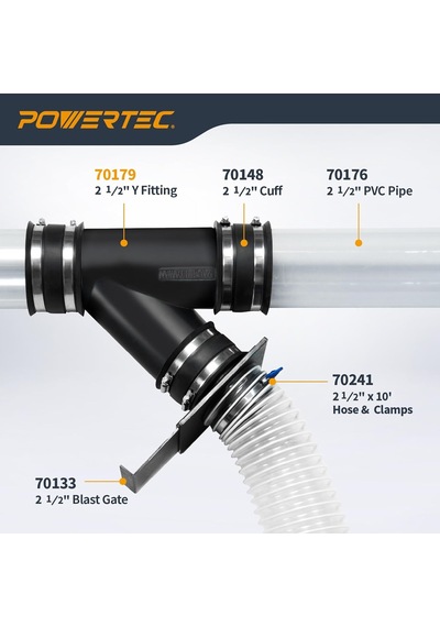 Powertec 70179v 2-1/2-inç Y-bağlantı Toz Toplama Hortum Konektörü, Siyah