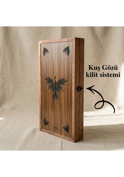 Simya Figür Premium Anka Kuşu Şimşir Ahşap Pullu Ceviz Kaplama Tavla