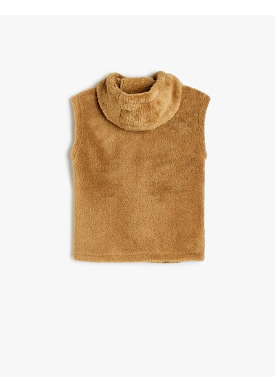 Koton Fermuar Detaylı Kapşonlu Kolsuz Sweatshirt Deve Tüyü 5wkb10609tk Taba