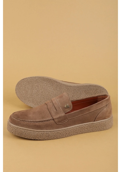 Gondol Erkek Hakiki Deri Casual Flötr Ayakkabı Moc-toe Cz.464 Kum