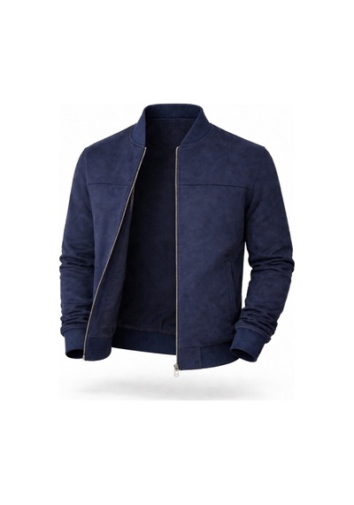 Premium Slim Fit Bomber Kolej Deri Ceket Lacivert