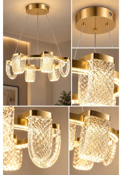 Modern Premium Led Avize Gold Kasa Salon Oturma Odası Lüks Sarkıt Avize 60w