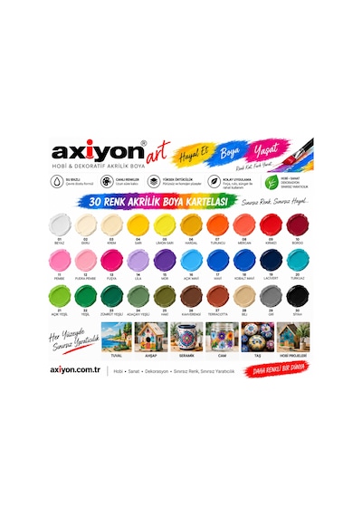 Axiyon Art Akrilik Boya 75 Ml Siyah 2'li Paket Su Bazlı Hobi Ve Dekoratif Boya