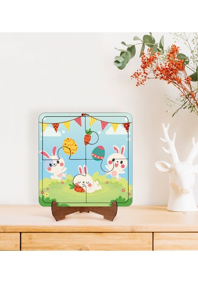 Bk Toys Çocuklar İçin 2 Si 1 Arada Eğitici-öğretici Ahşap 4 Parça Yapboz Puzzle Çerçeve Model 64