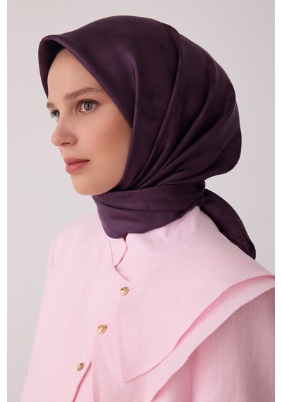 Belli Soyut Desen %100 Twill İpek Eşarp Be28 Mor