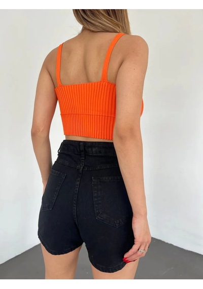 Saklımoda V Yaka Askılı Crop Triko Büstiyer Turuncu - Df2202 Çok Renkli