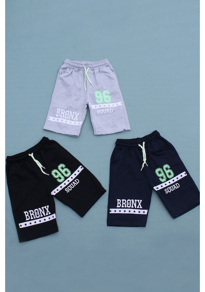 Fyk Kids 3'lü Bronx 96 Squad Baskılı Fosfor Renkli Erkek Çocuk Gri-siyah-lacivert Kapri Çok Renkli