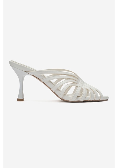 Luvi Shoes Olıvera Beyaz Cilt Kadın İnce Topuklu Terlik