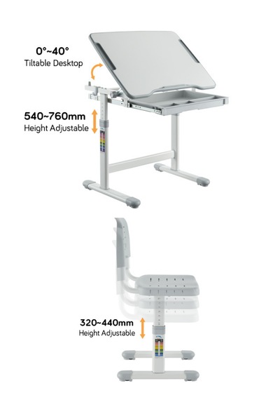 Ayarlanabilir Ergonomik Çocuk Aktivite Masası 3-10 Yaş- Gri