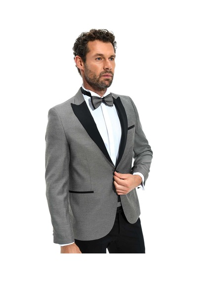 Morven Erkek Gri Portofino Slimfit Jakarlı Smokin 20mc055009100 Gri