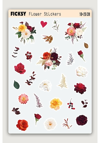 Çiçek Sticker Seti - 29 Adet Etiket Çıkartma Diğer