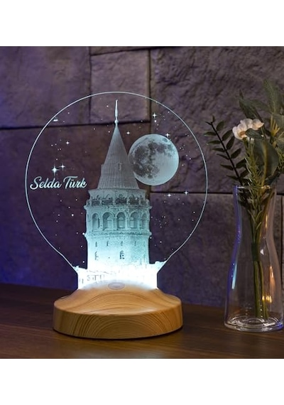Galata Kulesi Sevgiliye Hediye, Eşe Hediye Kişiye Özel Led Lamba, Doğum Günü Hediyesi İsimli Galata Kulesi Hediye