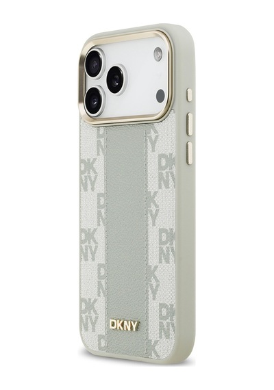 Apple Uyumlu iPhone 17 Pro Max  Kılıf Dkny Lisanslı M-safeli 3d Yazılı Checkered Pattern Kapak Bej Bej