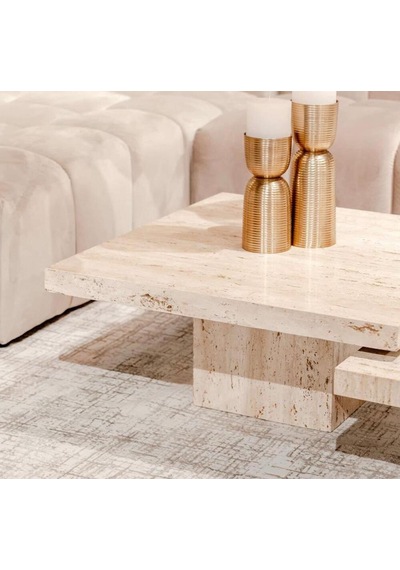 Most Marmoris Mermer Görünümlü %100 Mdf Orta Sehpa Set Traverten