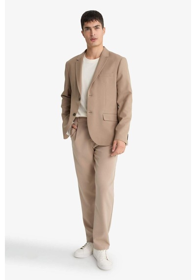 Defacto Slim Fit Dar Kesim Twill Düğmeli Blazer Ceket F7232ax25aubg404 Bej