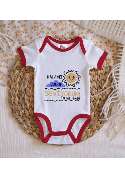 Bk Gift Bk Kids Kişiye Özel Halamı Çok Seviyorum Tasarımlı Kırmızı Bebek Body Zıbın-1 0-3 Ay