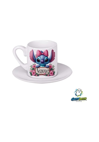 Kişiye Özel Stitch Türk Kahvesi Fincanı 0144 Beyaz