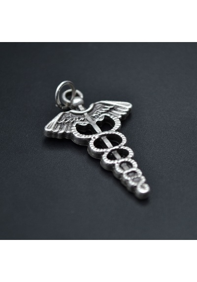 Tıp Sembolü Kadüse Kolye - Düz Silver Zincir - Silver - 60 Cm Silver
