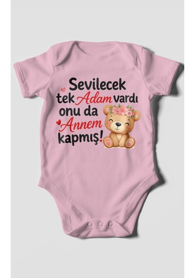 Morivokids Anneye Özel Kısa Kollu Bebek Body %100 Pamuk Zbn271-kk Koyu Pembe