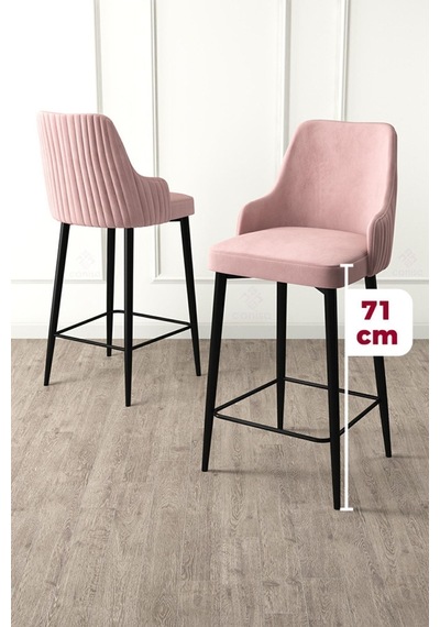 Canisa Enox Serisi, 4 Adet Pembe Sandalye Mutfak Bar Sandalyesi, Babyface Kumaş, Siyah Metal Ayak , Sandalye Pembe Ayaklar Siyah