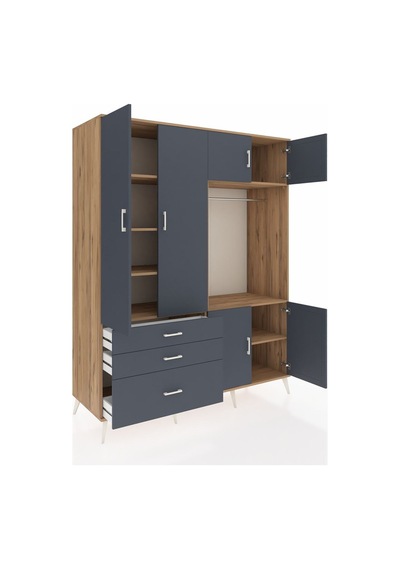Kronos Gardrop 7 Raflı 3 Çekmeceli Tek Askılı 176x59x221 Çam-antrasit Antrasit Kronos Gardrop 7 Raflı 3 Çekmeceli Tek Askılı 176x59x221 Çam-antrasit Antrasit