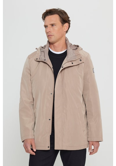 AC&Co / Altınyıldız Classics Erkek Vızon Standart Fit Normal Kesim Kapüşonlu Dik Yaka Trençkot Vizon