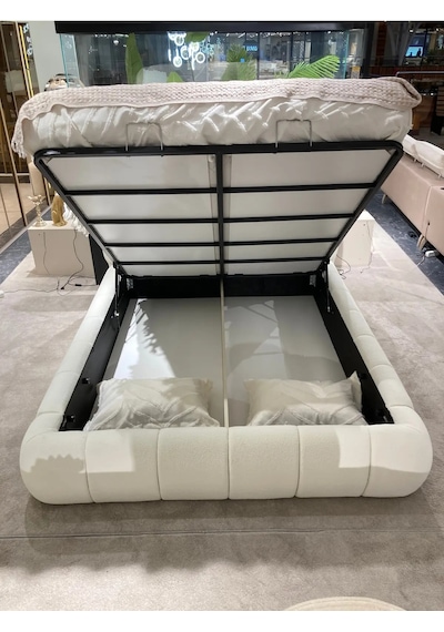 Cozze Mobilya Premium Buklet Ekru Çift Kişilik Teddy Karyola 140 x 200 CM