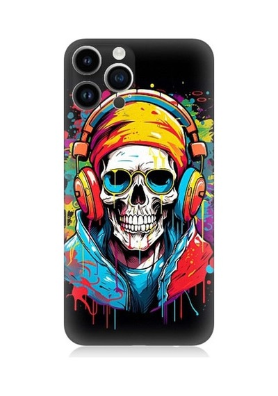 Apple Uyumlu iPhone 14 Pro Max Müzik Dinleyen Kurukafa Desenli Silikon Kılıf