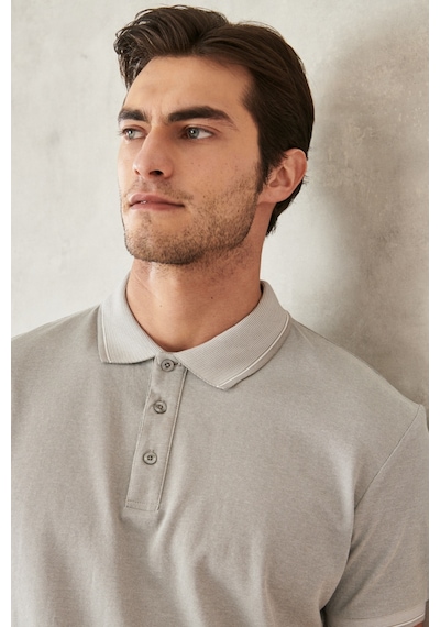 Ac&Co / Altınyıldız Classics 465126598 Düğmeli Polo Yaka Cepsiz Slim Fit Erkek Tişört Taş Rengi Taş