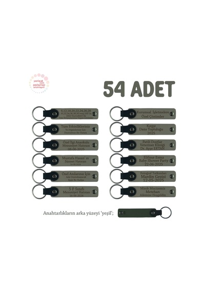 Kül Gri & Yeşil, Anneler Günü İçin Kişiselleştirilmiş Anı Anahtarlık 54 Lü Set Özel Etkinlikler İçin Çok Renkli