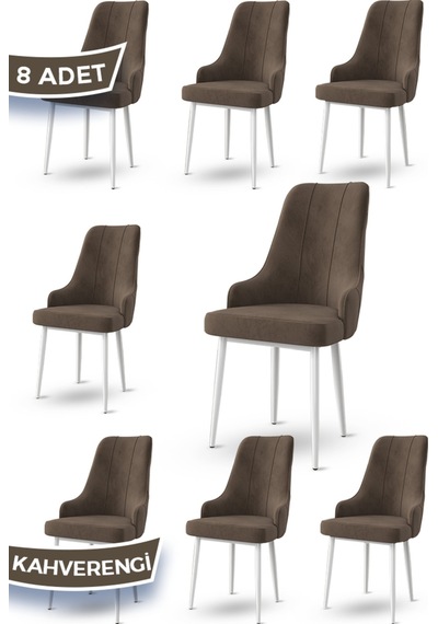 Canisa Trex Serisi 1.sınıf Babyface Kumaş Beyaz Metal Ayak 8 Adet Kahve Sandalye Sandalye Kahverengi Ayakları Beyaz