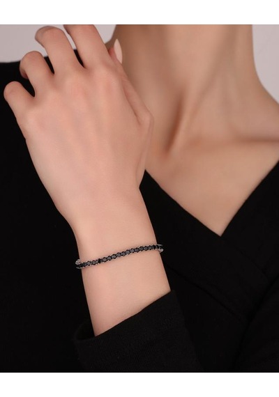 Siyah Taşlı 2.5 Mm Suyolu Gümüş Bileklik