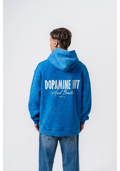 Respire Erkek Dopamine Hit Baskılı Kapüşonlu Oversize Hoodie Mavi