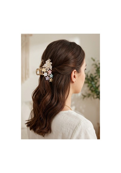 Çiçekli Kelebekli Saç Tokası Pembe - 903061732 Pembe