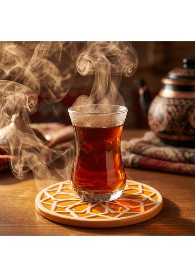 Saul El Yapımı Premium Seramik Bardak Altlığı / Özel Kabartmalı Selçuklu Motifi / Otantik Bal Köpüğü Hardal Diğer