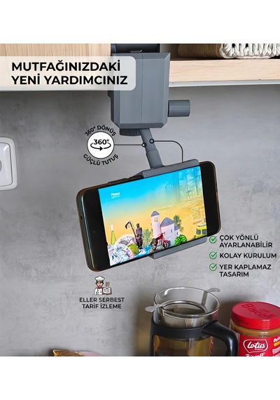 Hareketli Mutfak Telefon Tutucu Gri