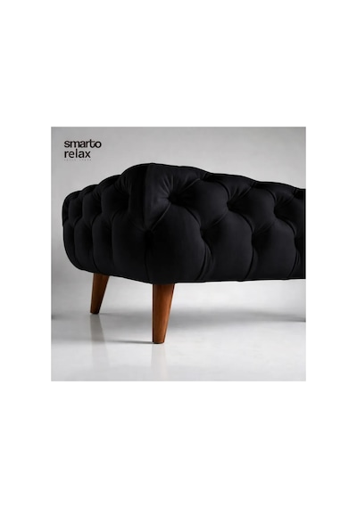 Smarto Relax Swiss Style Puf Adelboden Kapitone Puf,baby Face Polyester Kaplama,ahşap Ayaklı 100x50x45 Cm Kapitone Puf,ayaklı Siyah