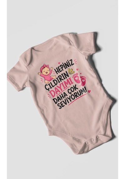 Morivokids Dayıya Özel Kısa Kollu Bebek Body %100 Pamuk Zbn193-kk Pastel Pembe
